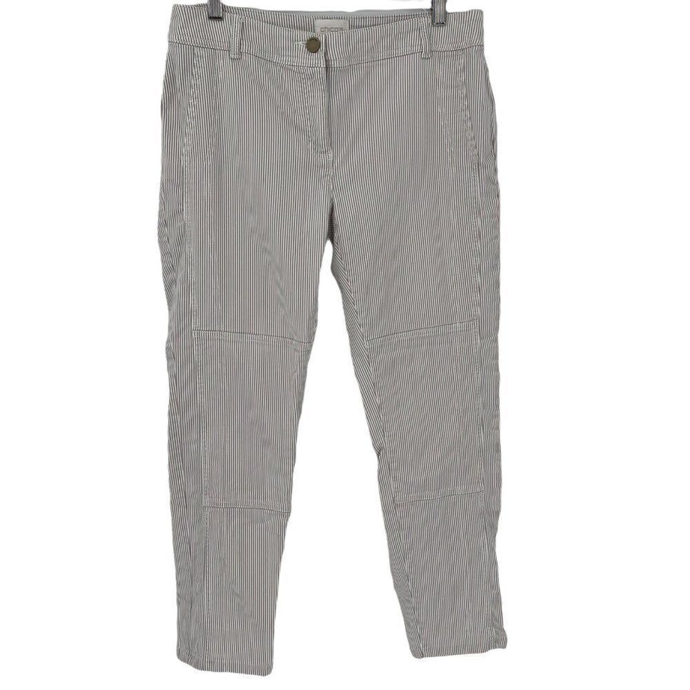 Chico's Pinstripe Crop Pants Stretch Taupe White Women Size 0 Small